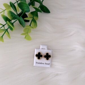 Gold and Black‎ Stainless Steel Flower Earrings